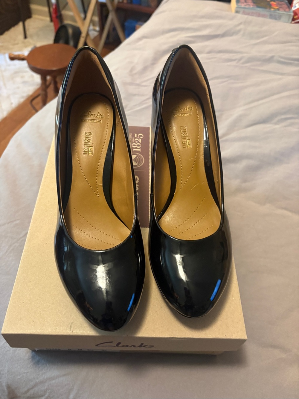 Clarks Black Patent Leather Women's Heel Pumps